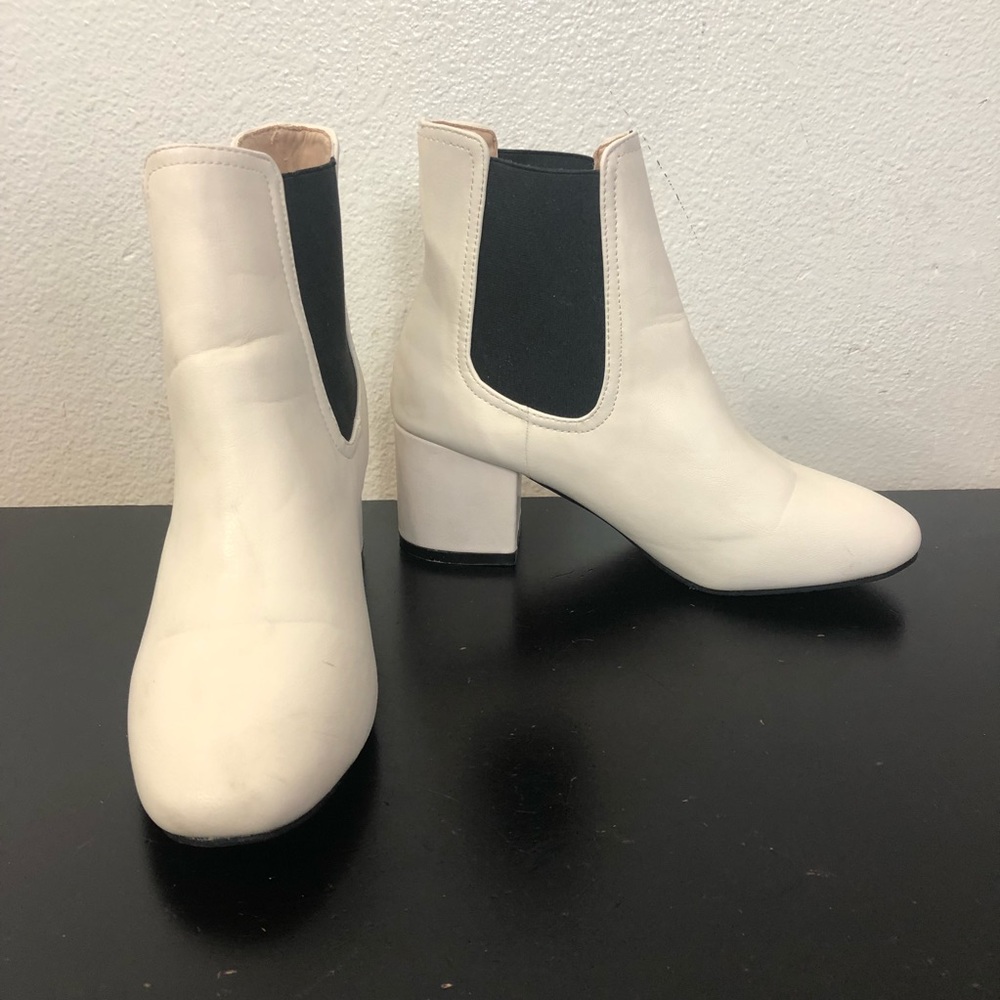 She & In White Faux Leather Ankle Boots